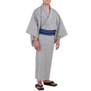 Vintage Men Japanese Yukata Robe 49in Cotton Kimono Asanoha Geometric Made Japan